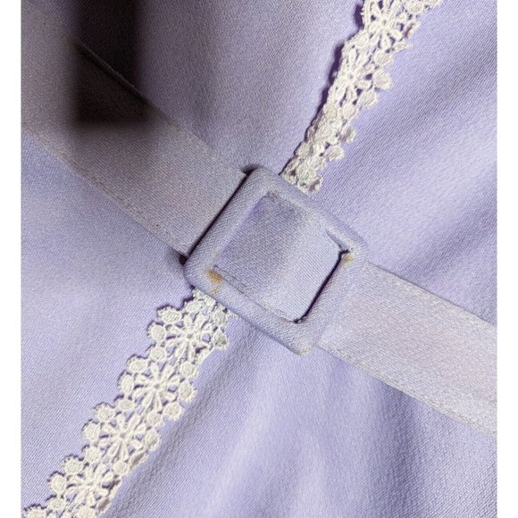 Vintage 1960s Lavender High Neck Lace Trim Short Sleeve Gogo Mod Mini Dress 6 - Picture 4 of 5